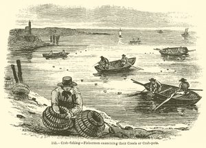 Krabbe-fiske? Fiskere som undersøker krøllene eller krabbepottene deres av English School